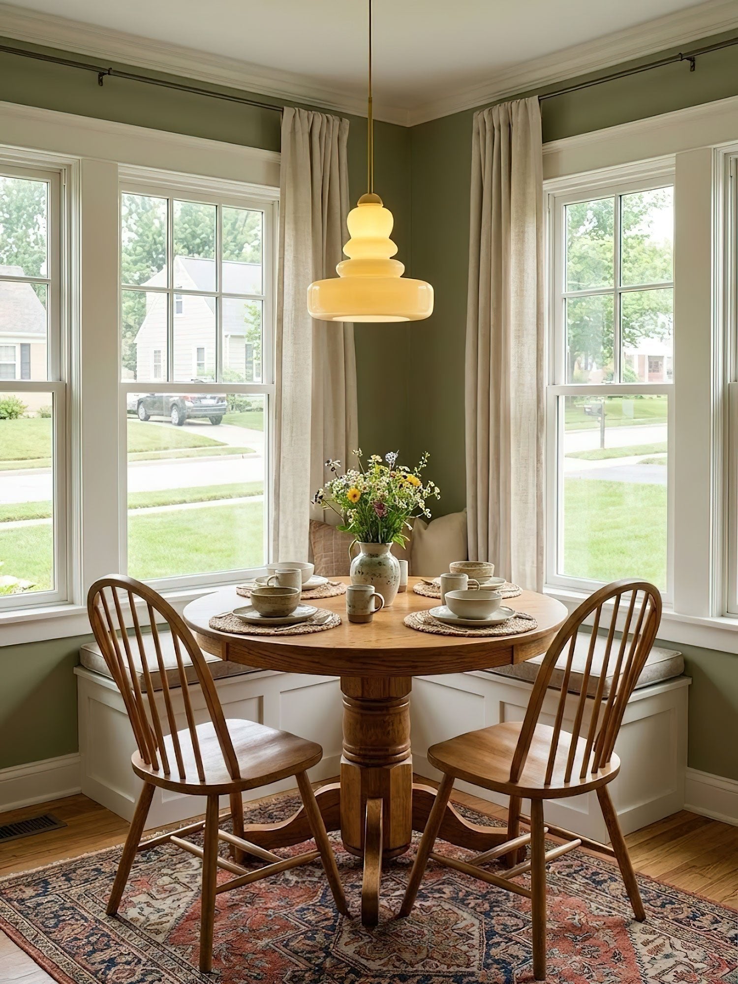 Schoolhouse pendant light glass shade and slim metal cap