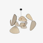 Rendered as a line drawing on white, this Clérachic pendant shows the cables connecting each bamboo-weave paddle to the frame.