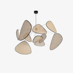 A studio shot on a white background shows this Clérachic pendant's paddles fanned out from the black wire frame.