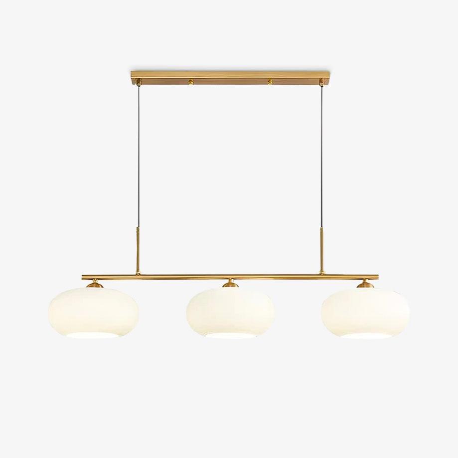 Linear 3-globe pendel, hvide glasskærme, nikkel eller guld