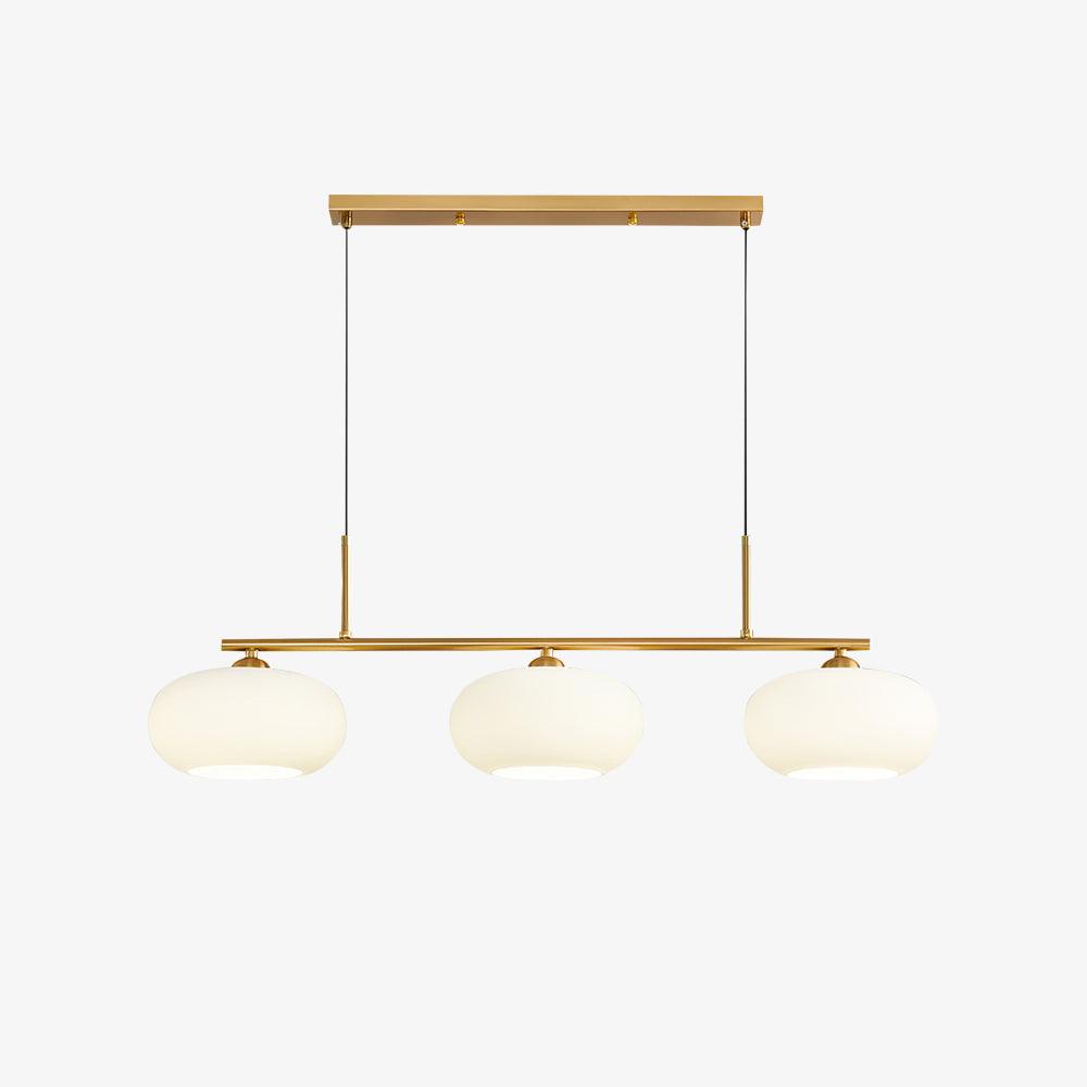 Linear 3-globe pendel, hvide glasskærme, nikkel eller guld