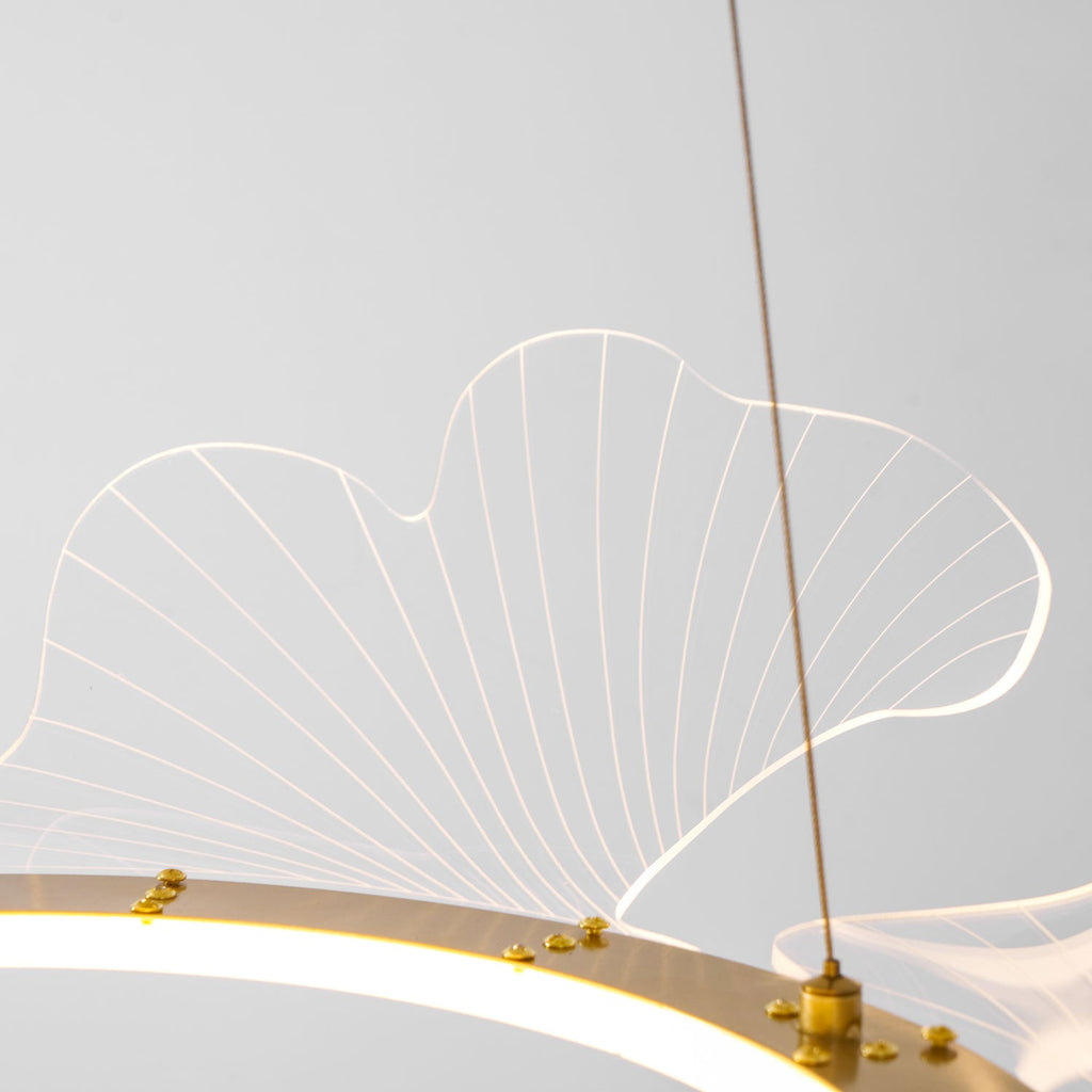 Gold leaf-form chandelier as a statement ceiling piece