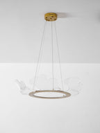 Layered gold leaf chandelier casting a soft even glow