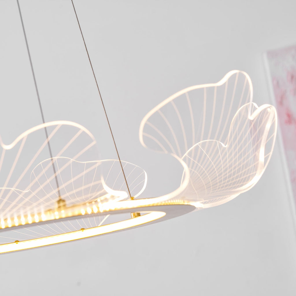 Sea leaf chandelier glowing in a sophisticated living space