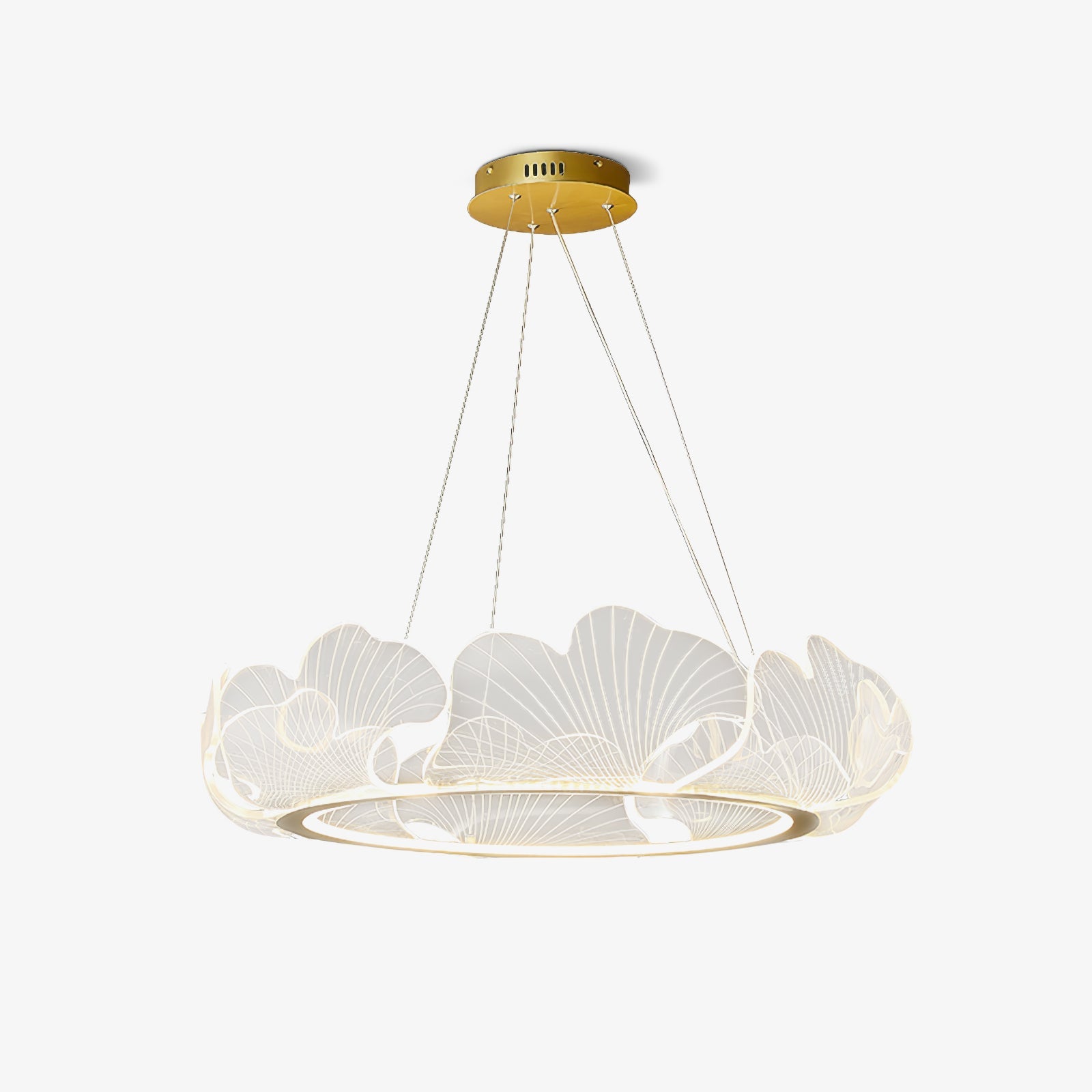 Leaf chandelier in gold finish glowing in an elegant setting