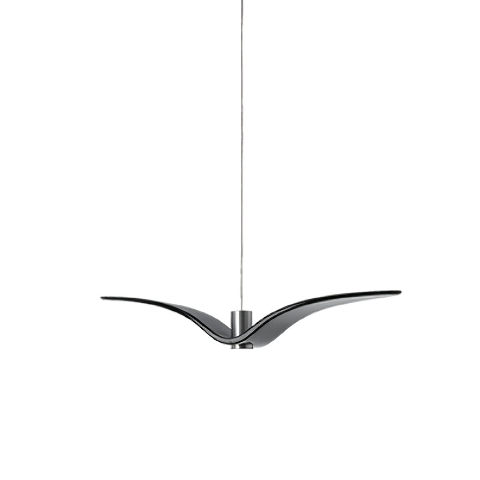 A black bird-shaped pendant from this Clérachic fixture is seen in profile on a long cord, on a plain white backdrop.