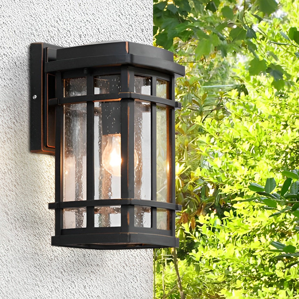 Bubble Glass Wall Light, Thea Retro Black Outdoor Aluminum Sconce
