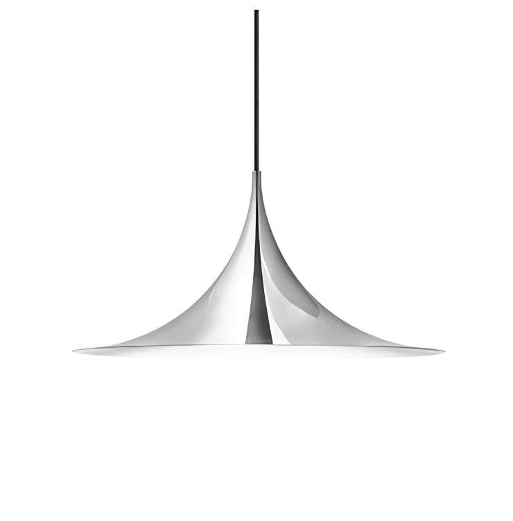 Curved aluminium pendant shade shown in close detail
