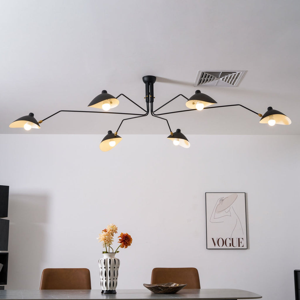 Multi-arm spider ceiling light viewed from below