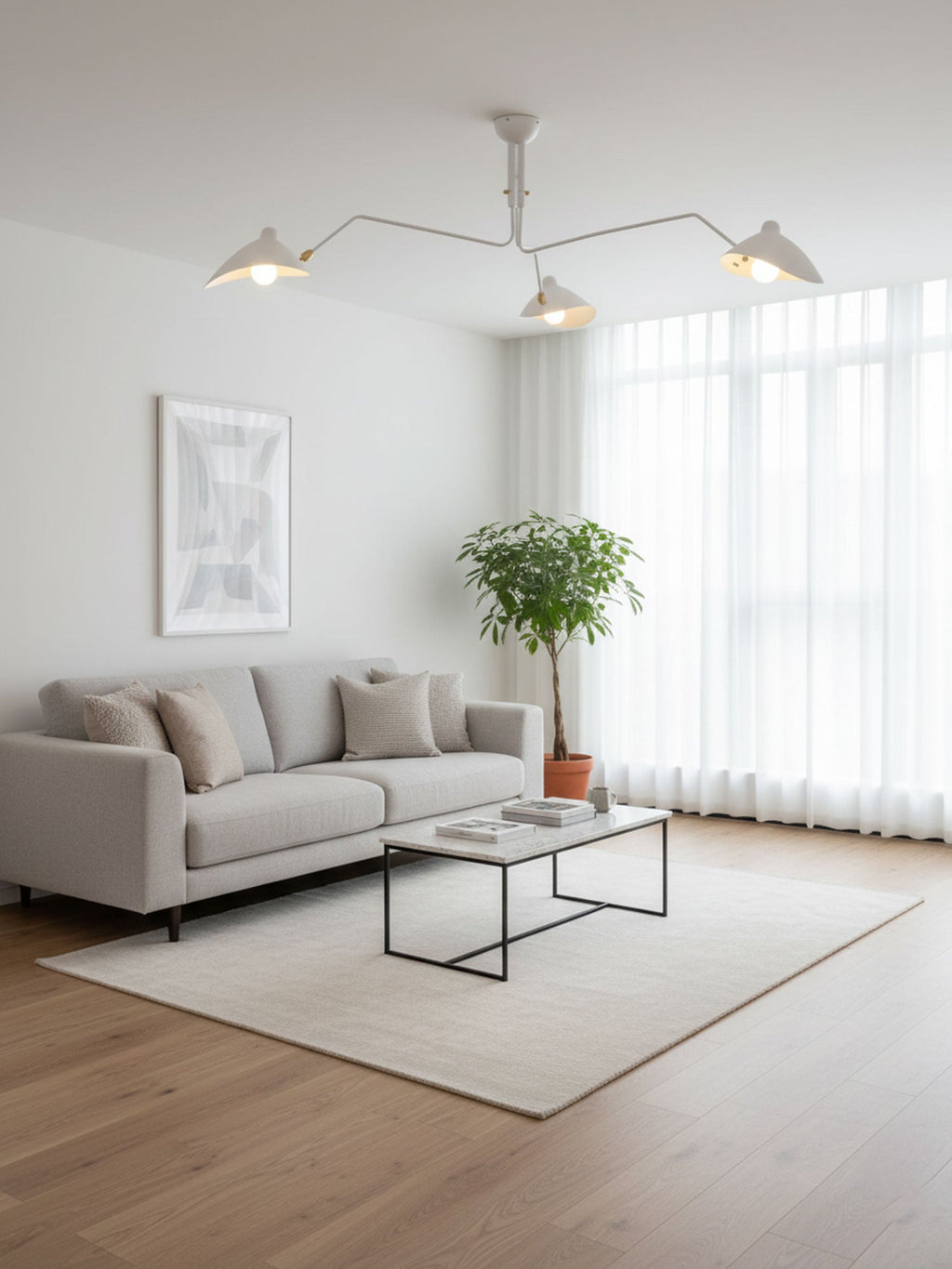 Multi-arm spider ceiling light with sculptural reflector shades