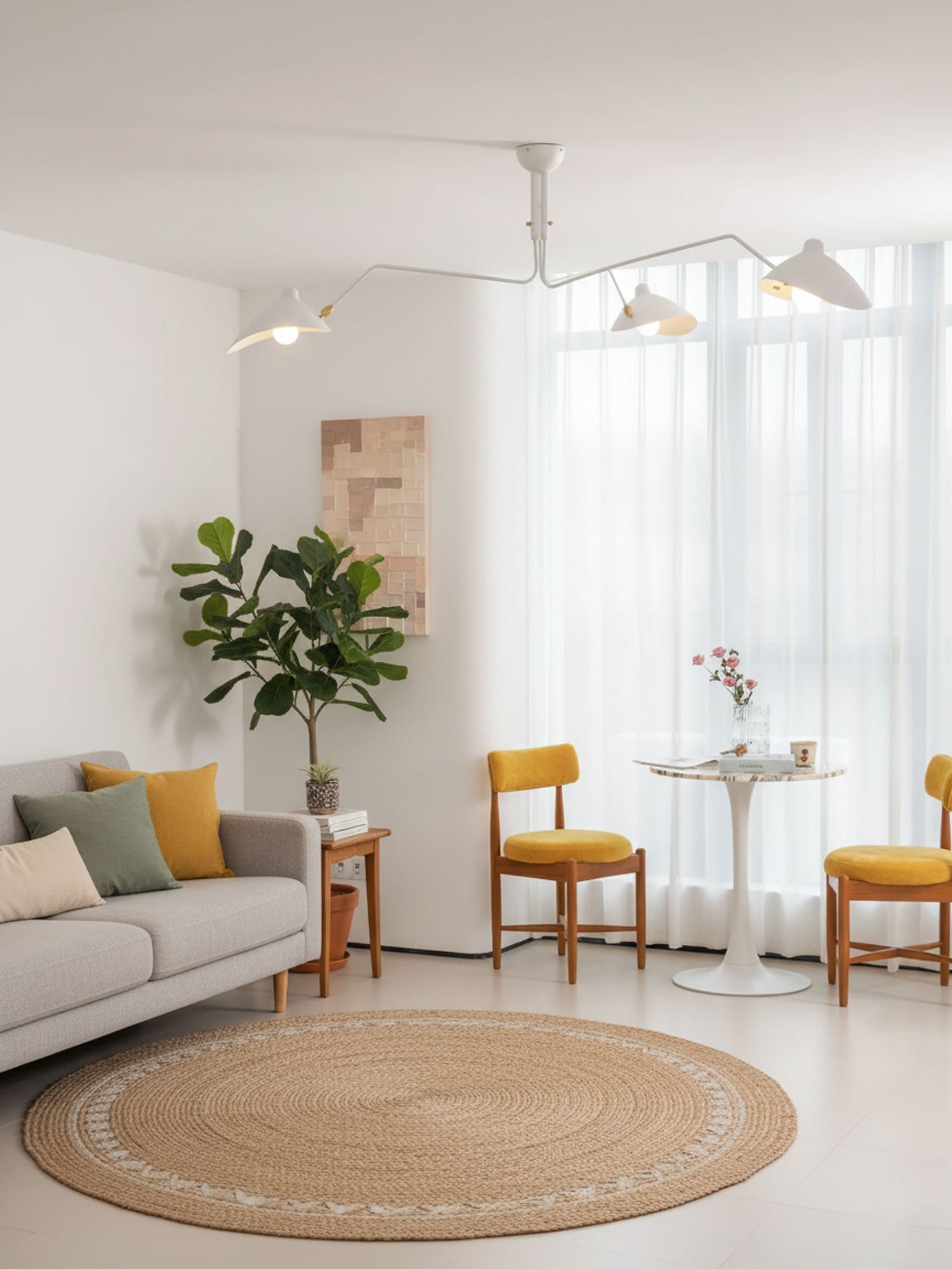 Multi-arm spider ceiling light with reflector shades close-up