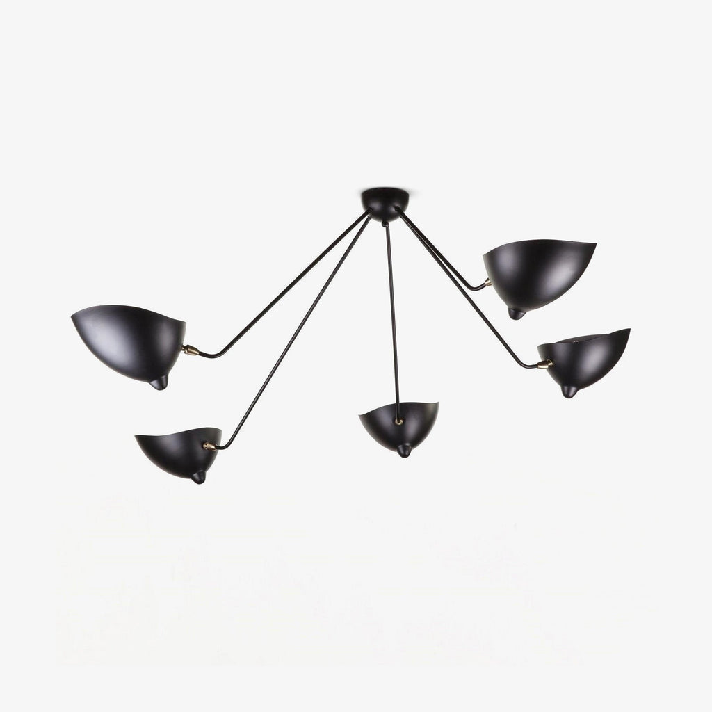 Spider ceiling light arms spreading across a white ceiling