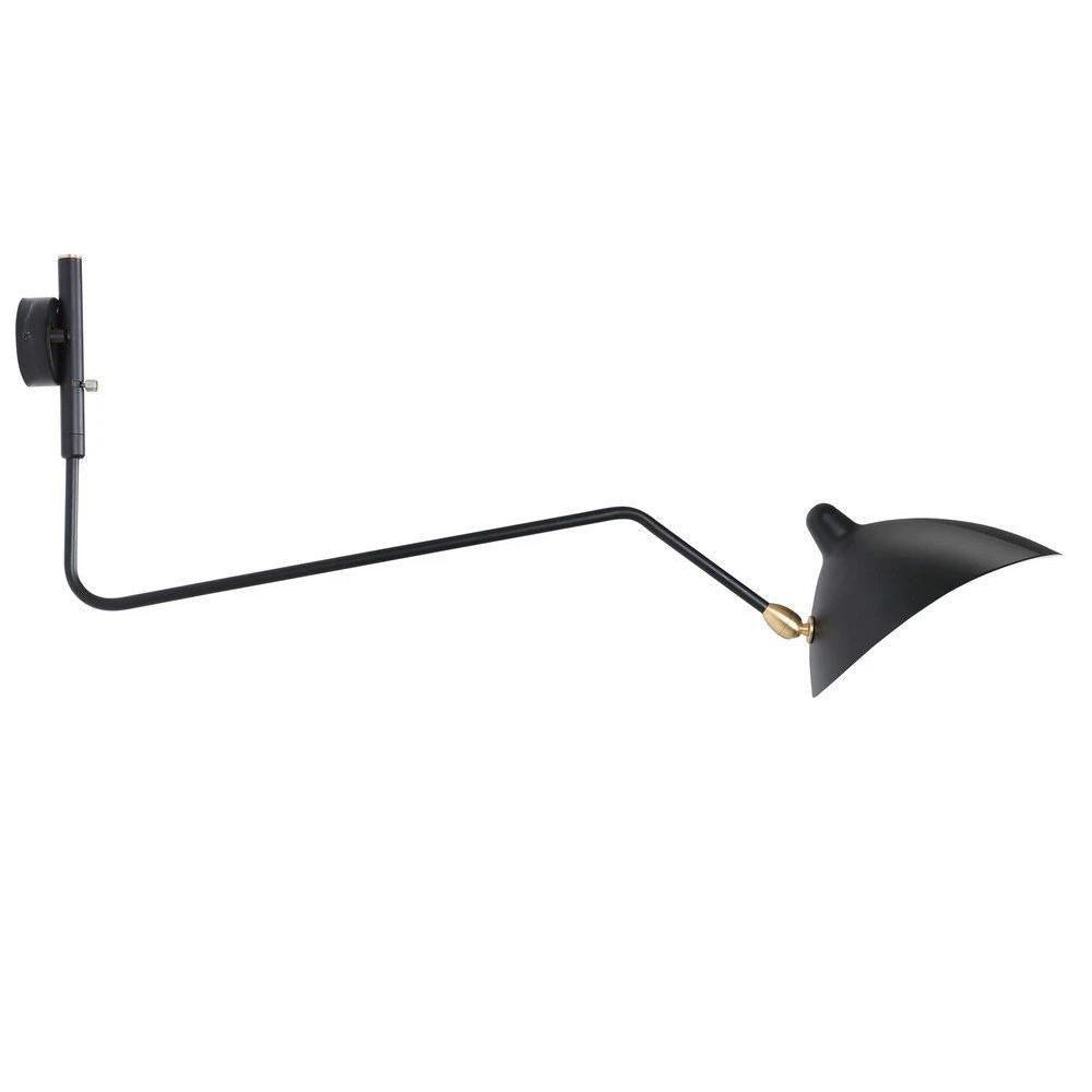 Spider wall sconce with slender extending arm and pivoting shade