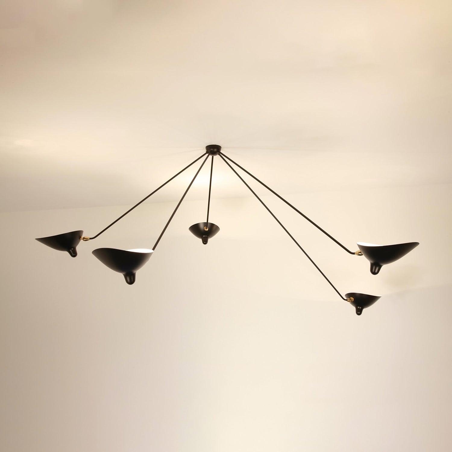 Five-arm spider ceiling light spreading wide across the ceiling