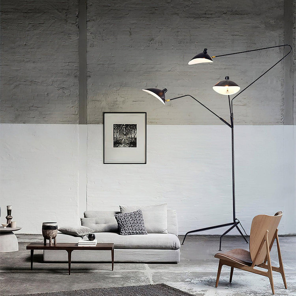 Spider Floor Lamp, Sculptural Black Metal Arm, E26/E27, Plug-In