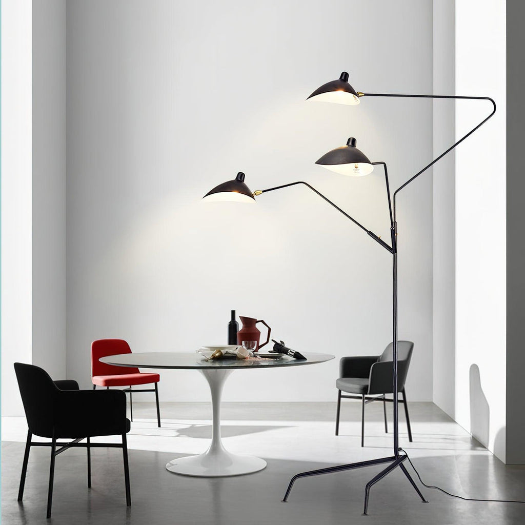 Spider Floor Lamp, Sculptural Black Metal Arm, E26/E27, Plug-In