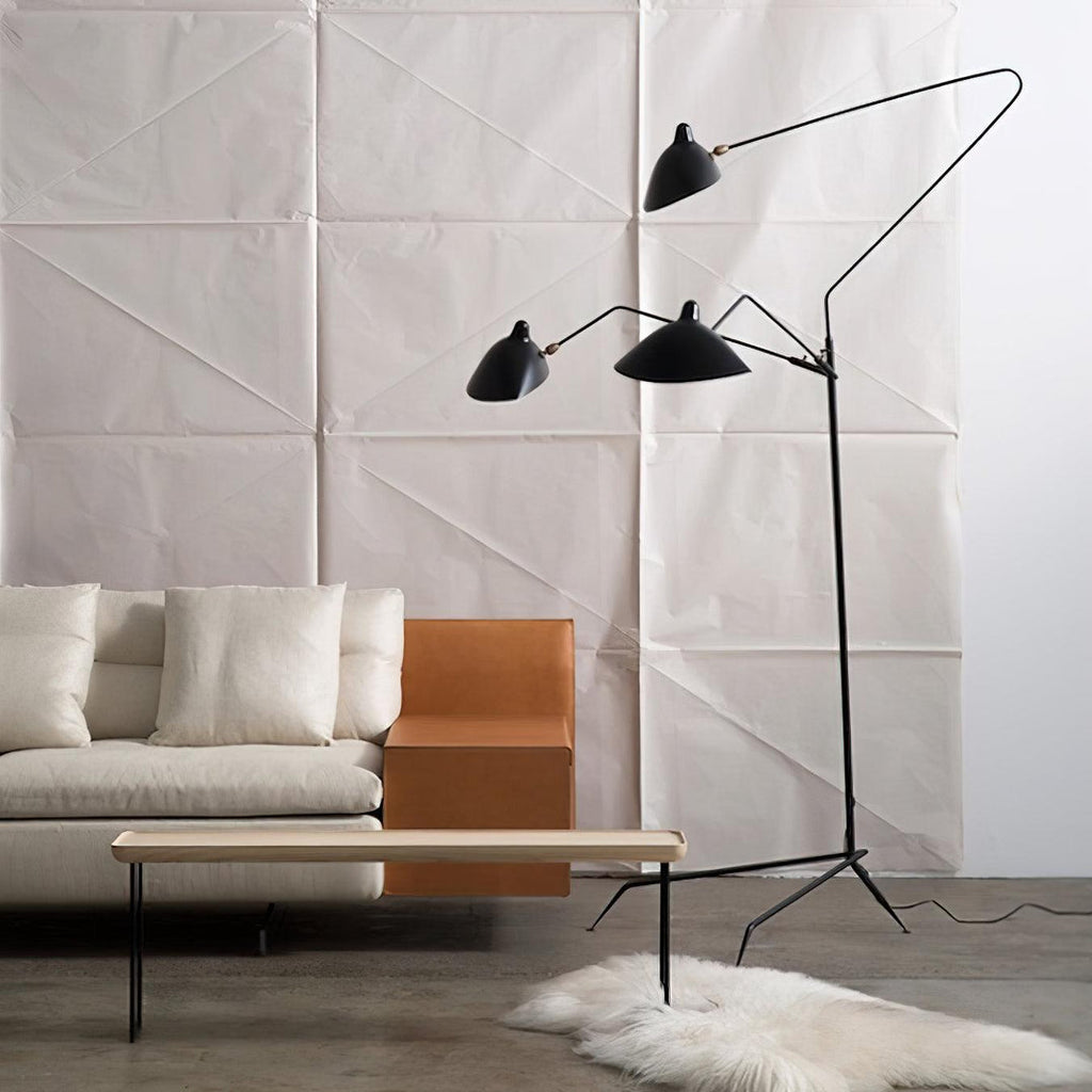 Spider Floor Lamp, Sculptural Black Metal Arm, E26/E27, Plug-In