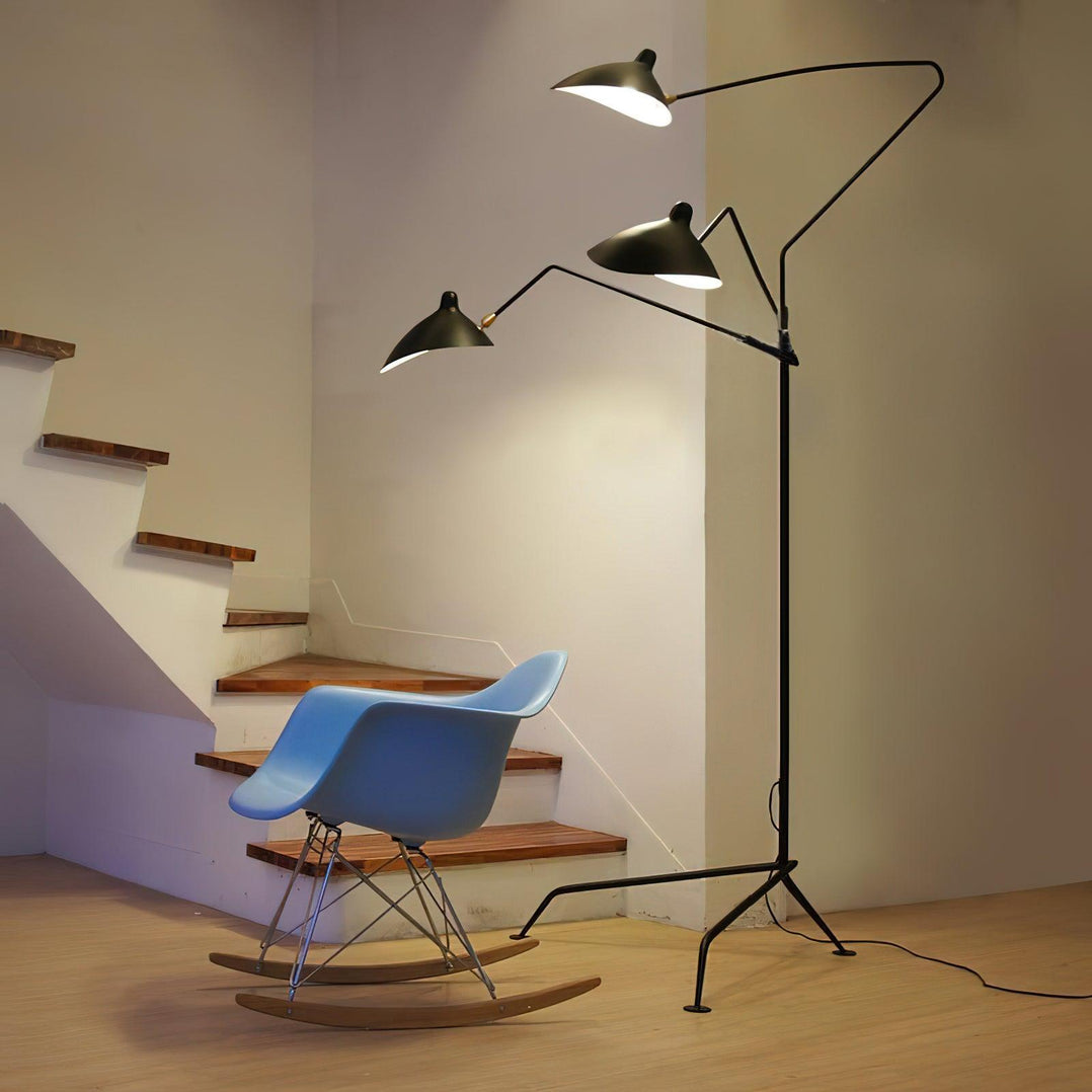 Spider Floor Lamp, Sculptural Black Metal Arm, E26/E27, Plug-In