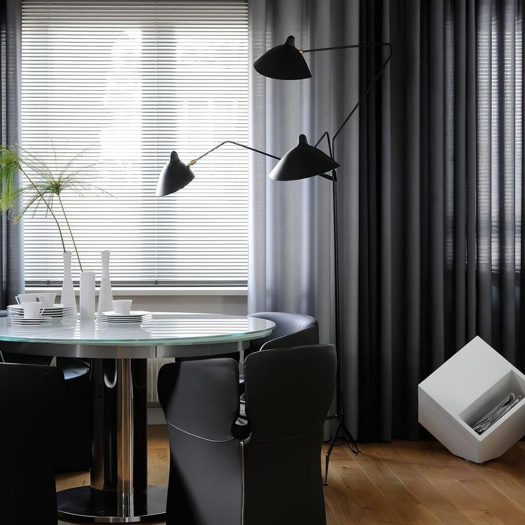 Spider Floor Lamp, Sculptural Black Metal Arm, E26/E27, Plug-In