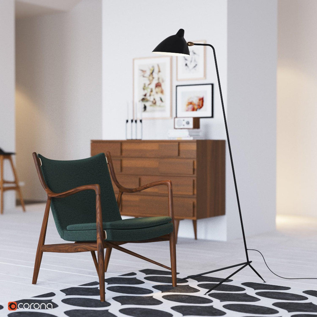 Spider Floor Lamp, Sculptural Black Metal Arm, E26/E27, Plug-In