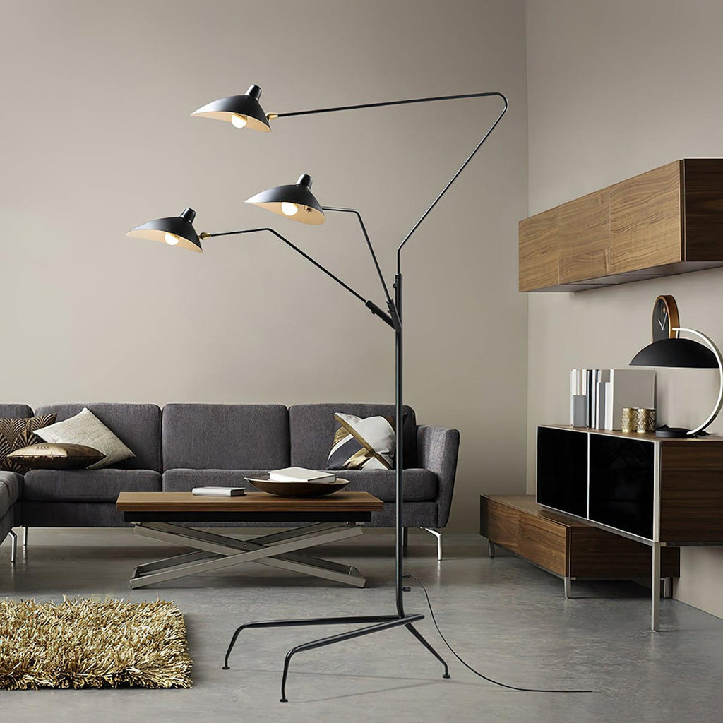 Spider Floor Lamp, Sculptural Black Metal Arm, E26/E27, Plug-In