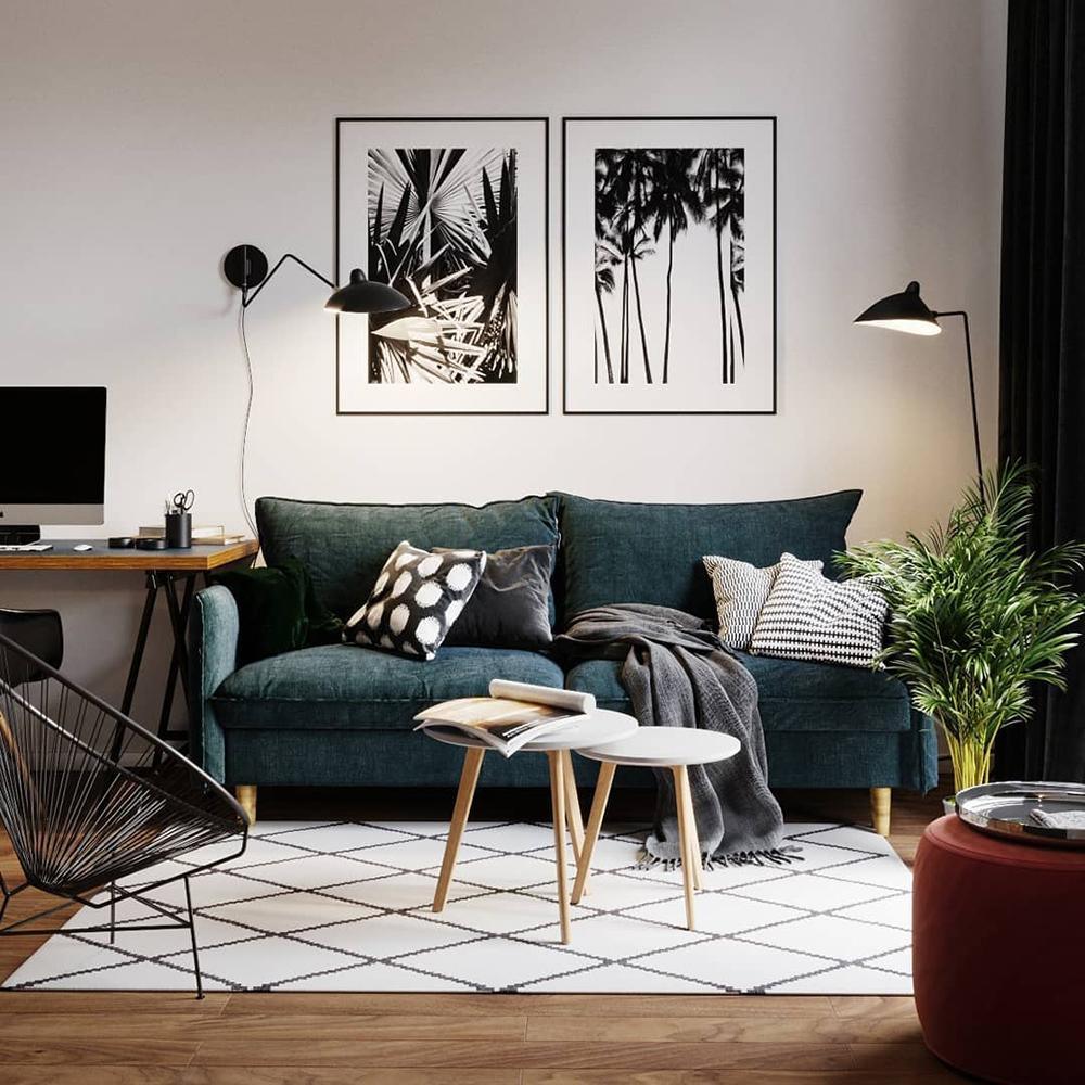 Plug-in wall lamp lighting a reading nook with warm glow