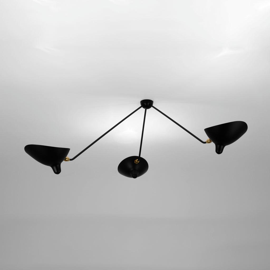 Multi-arm spider ceiling light with reflectors spread apart