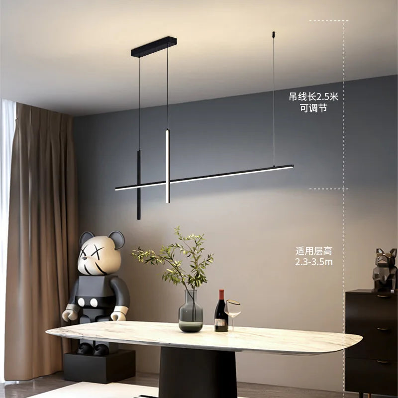 Black Minimalist LED Pendant Light, Dimmable Suspension Lamp For Dining Tables