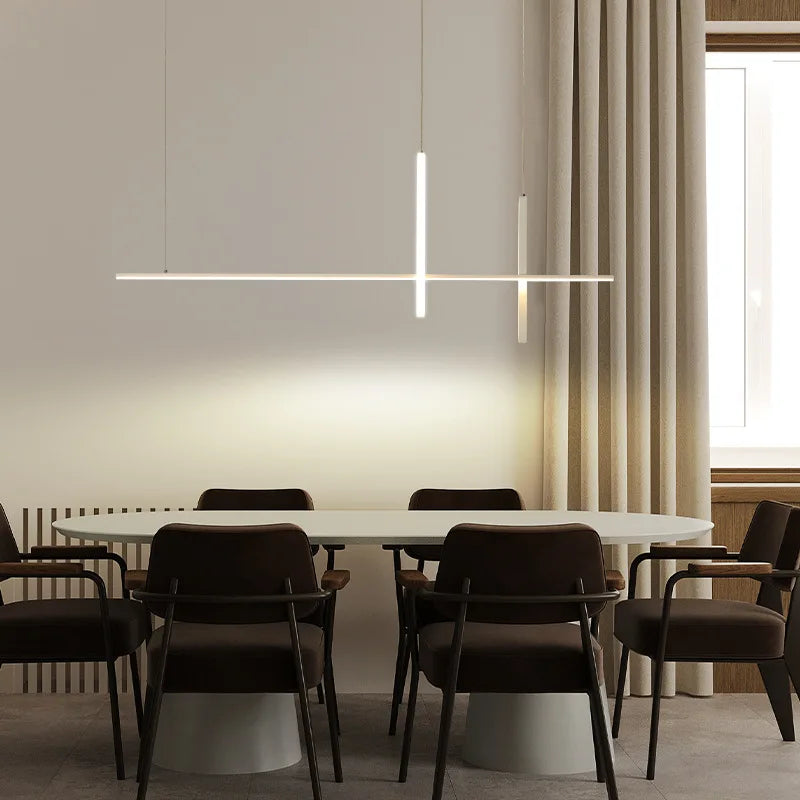 Black Minimalist LED Pendant Light, Dimmable Suspension Lamp For Dining Tables