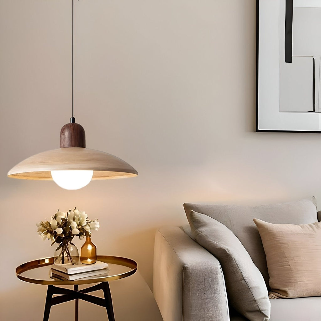Wood Dome Pendant Light For Contemporary Ceiling Fixture