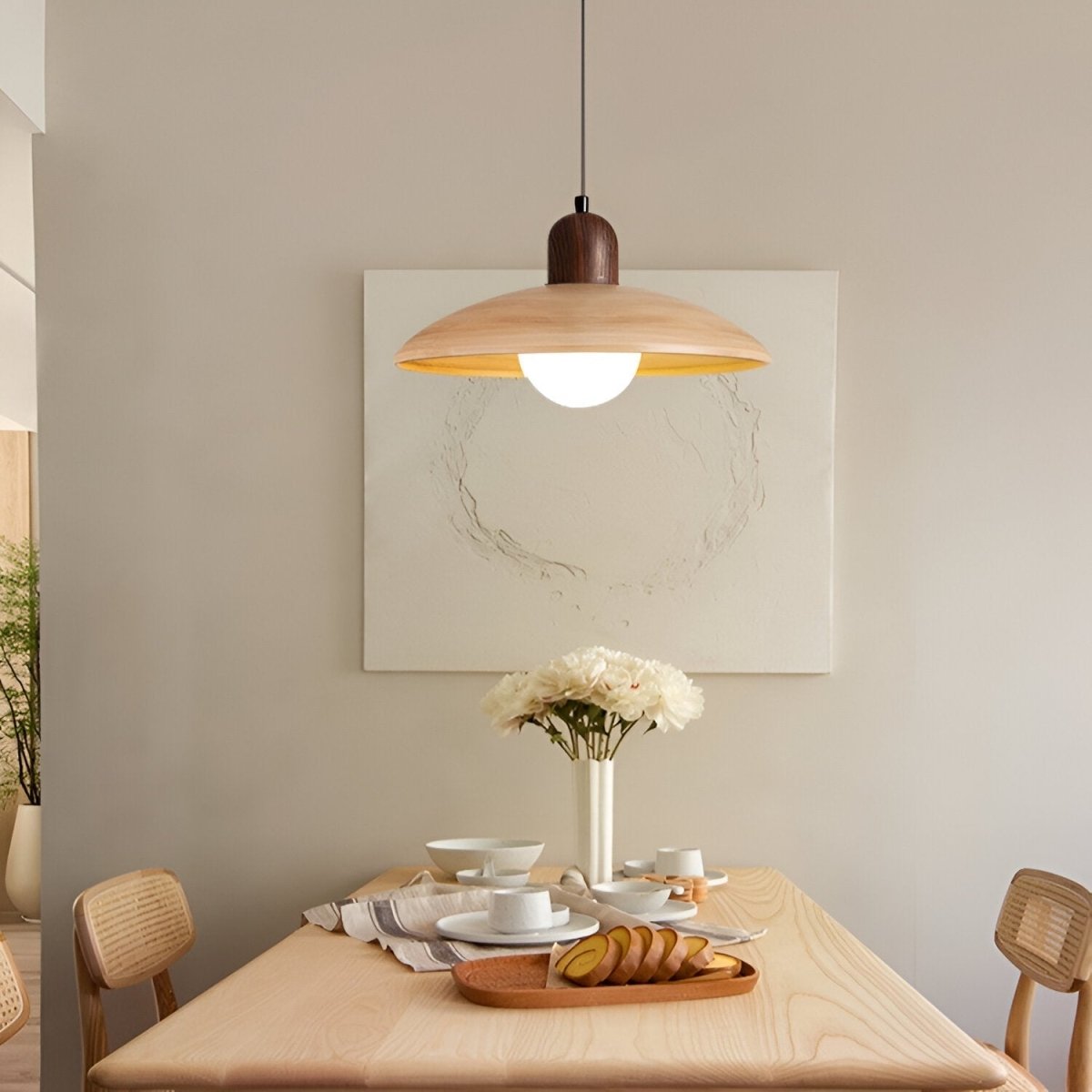 Wood Dome Pendant Light For Contemporary Ceiling Fixture