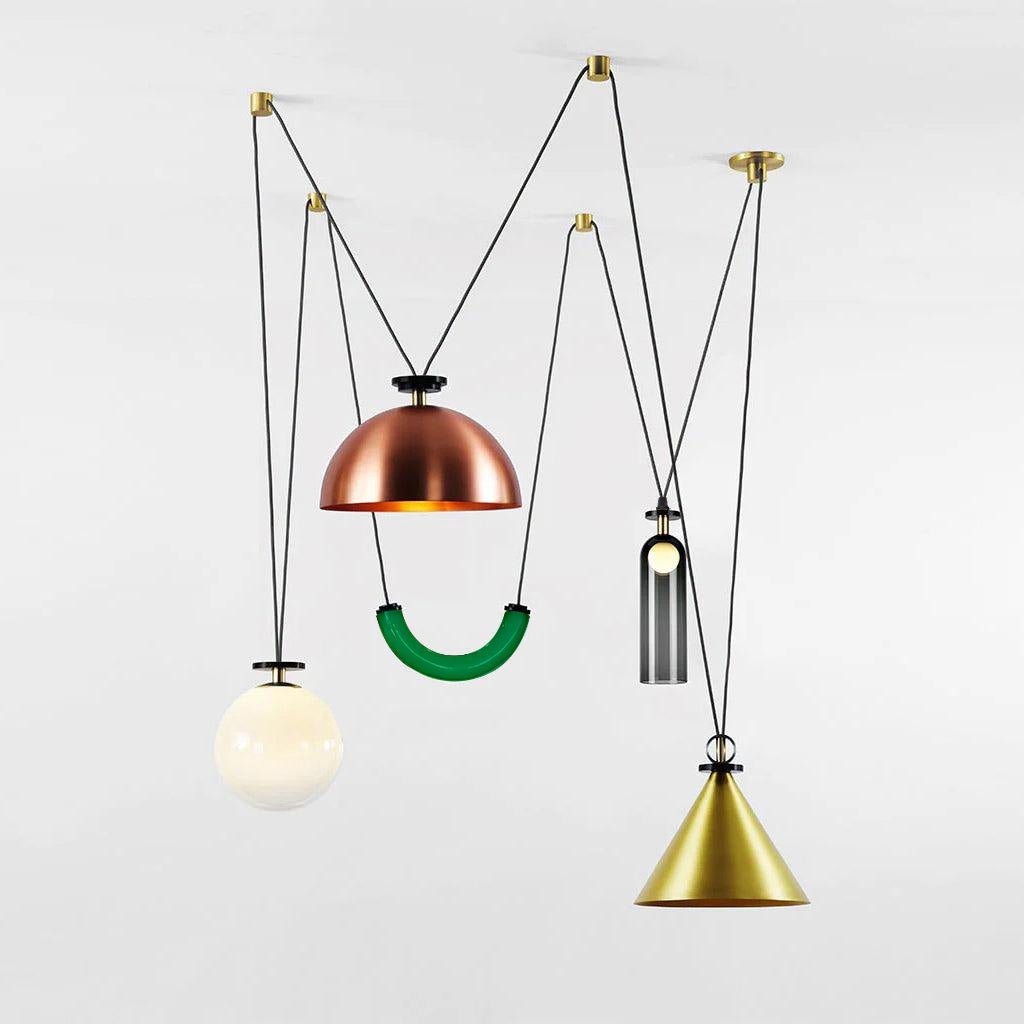 Geometrisk lysekrone, modulære glasskærme, E14-fatning, guld eller sort