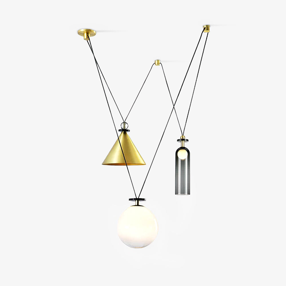Geometrisk lysekrone, modulære glasskærme, E14-fatning, guld eller sort