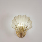 The pale glass shell of this Clérachic wall light glows against a plain grey-white wall, photographed straight on.