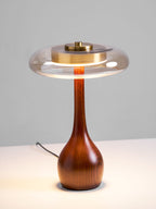 Sienna bordlampe, base i valnøddetræ, skærm i ravfarvet glas, LED