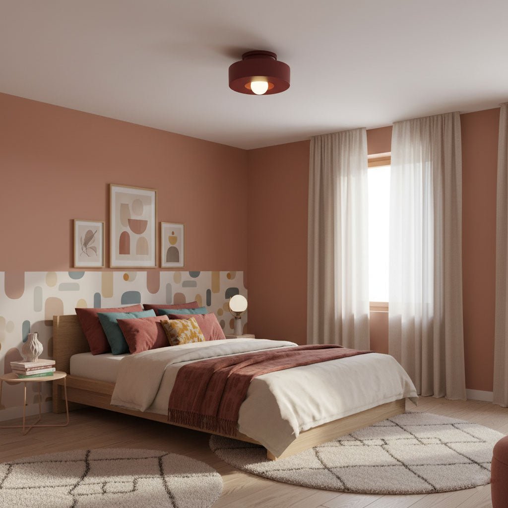 Red stacked resin ceiling light adding bold colour overhead