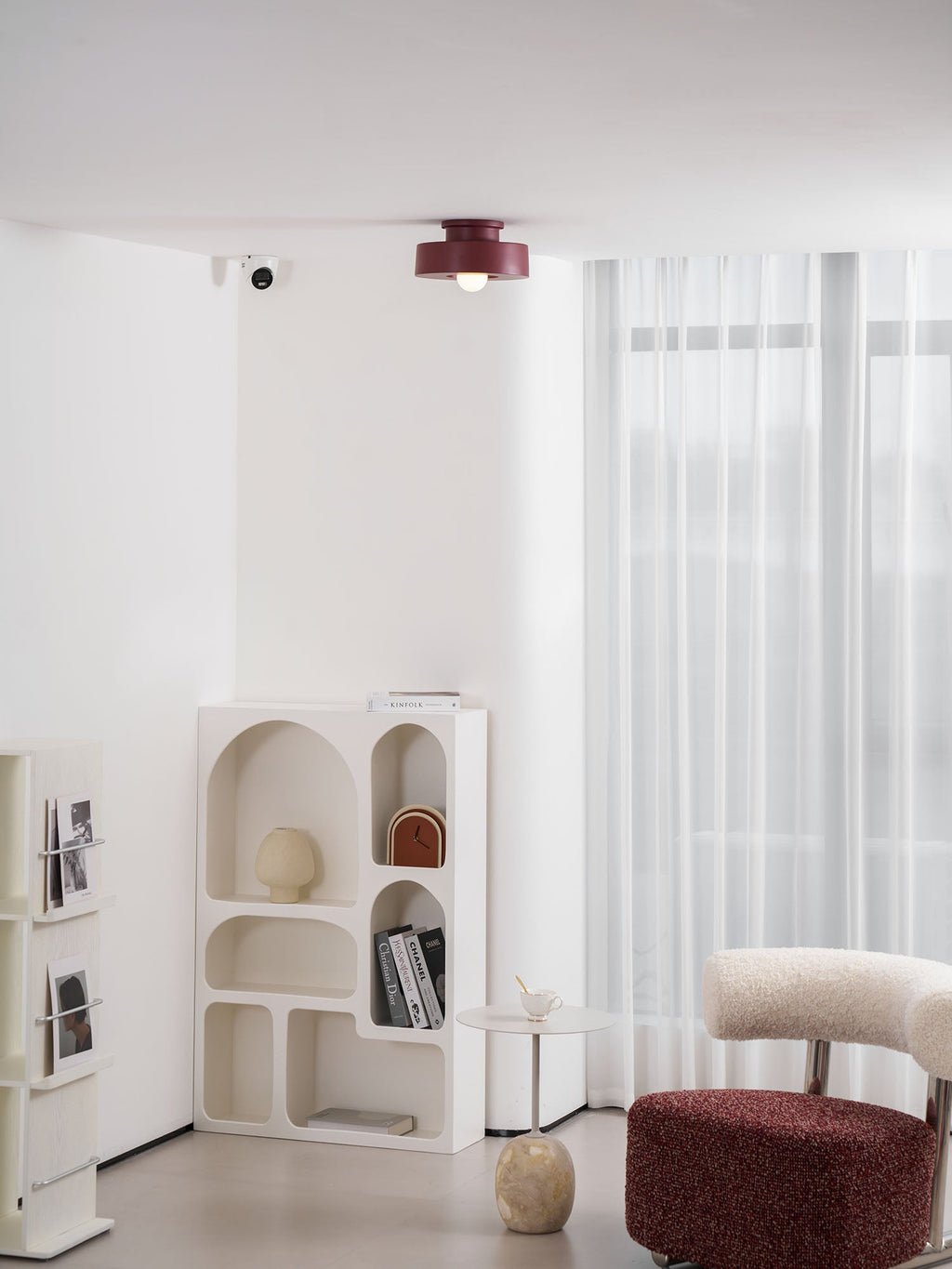 Resin ceiling light shown in three bold colour finishes