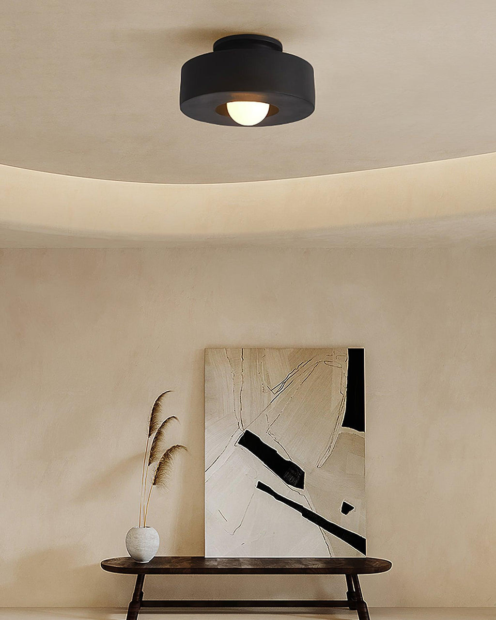 Resin ceiling light with stacked cylinders in a bright room
