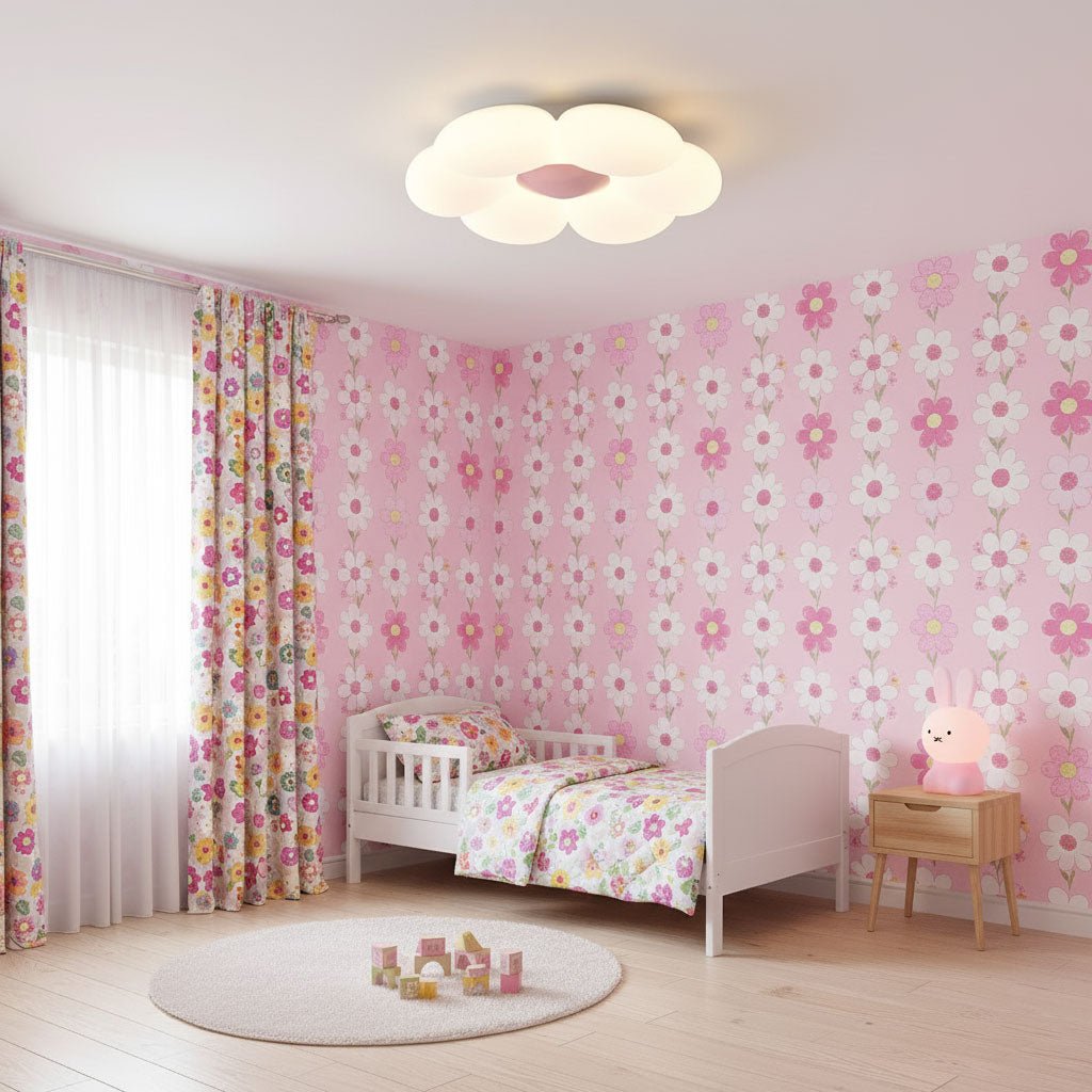 Flower ceiling light switched off showing decorative petal shape