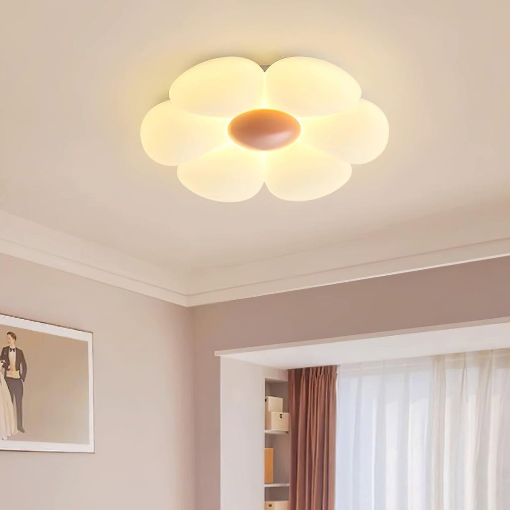 Flower ceiling light with warm light filling the petals