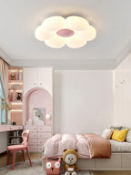 Flower-shaped ceiling light petals catching a gentle glow