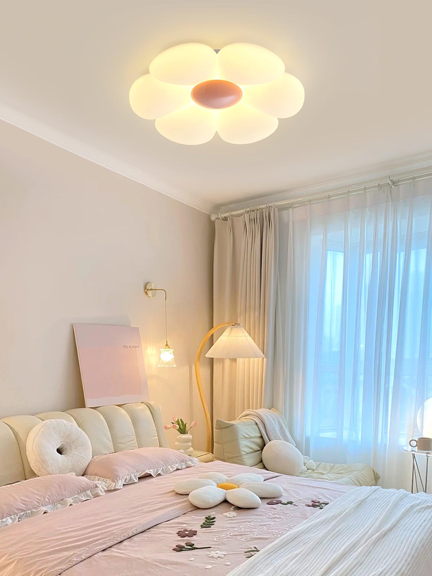 Six-petal ceiling light shown from below with floral form