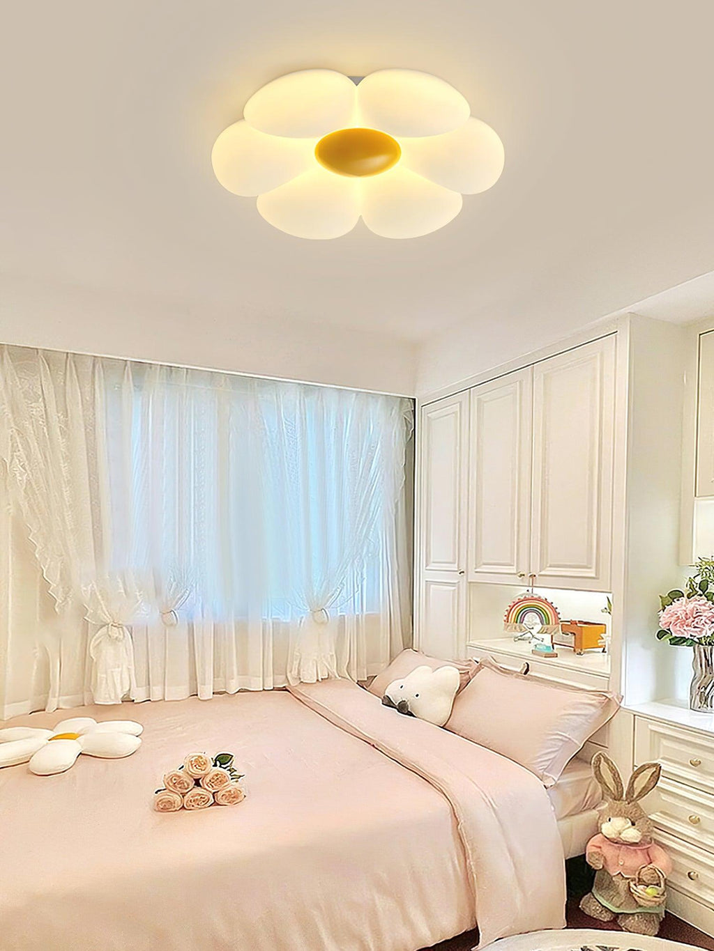 Flower ceiling light adding warm character to a cozy corner