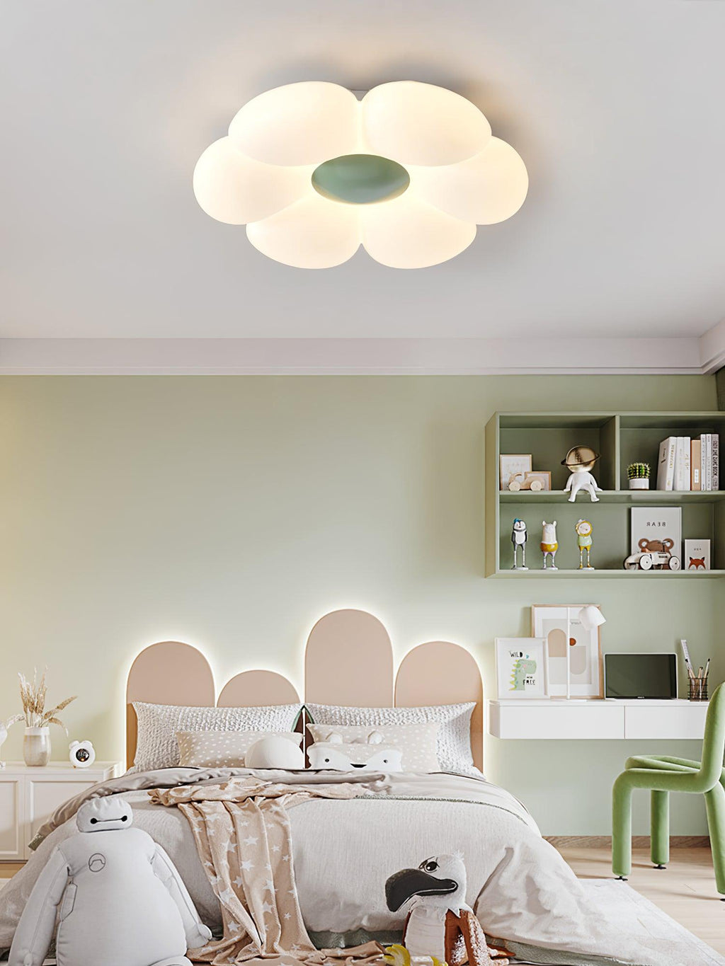 Flower ceiling light petals glowing in a soft warm tone