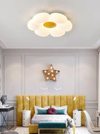 Flower ceiling light shown lit with even petal illumination