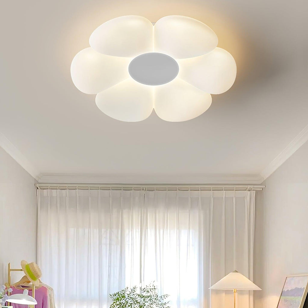 Flower ceiling light shade detail with smooth white finish