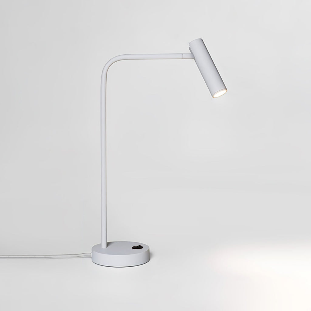Studio shot of this white Clérachic table lamp, unlit, its cord trailing from the base.