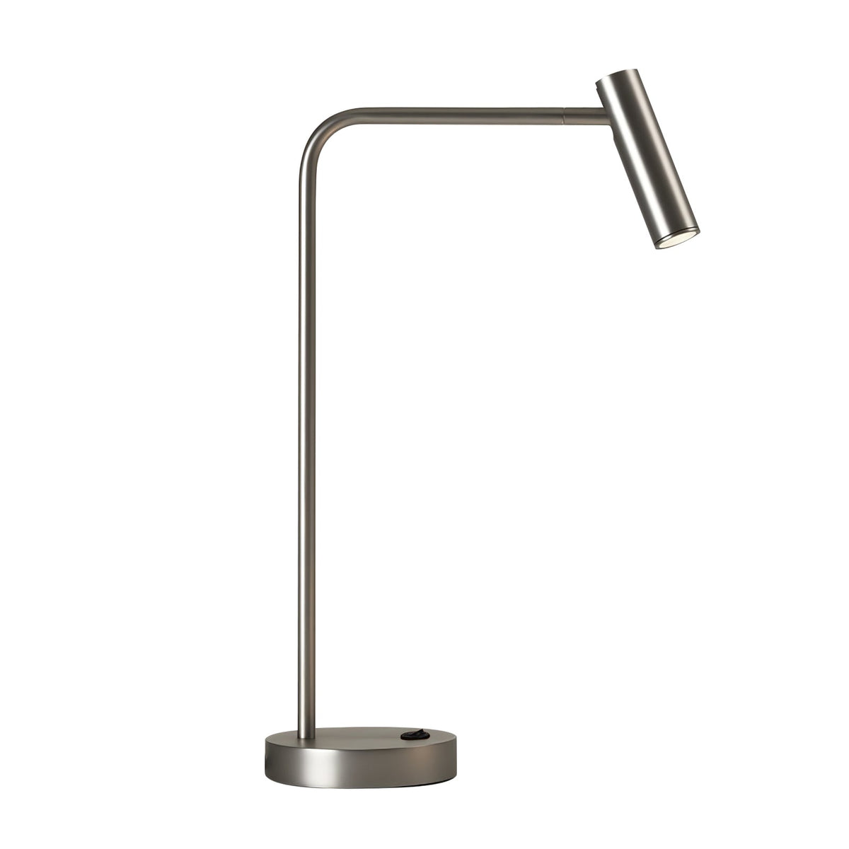 Studio shot of this sand nickel Clérachic table lamp, unlit, against a soft grey backdrop.