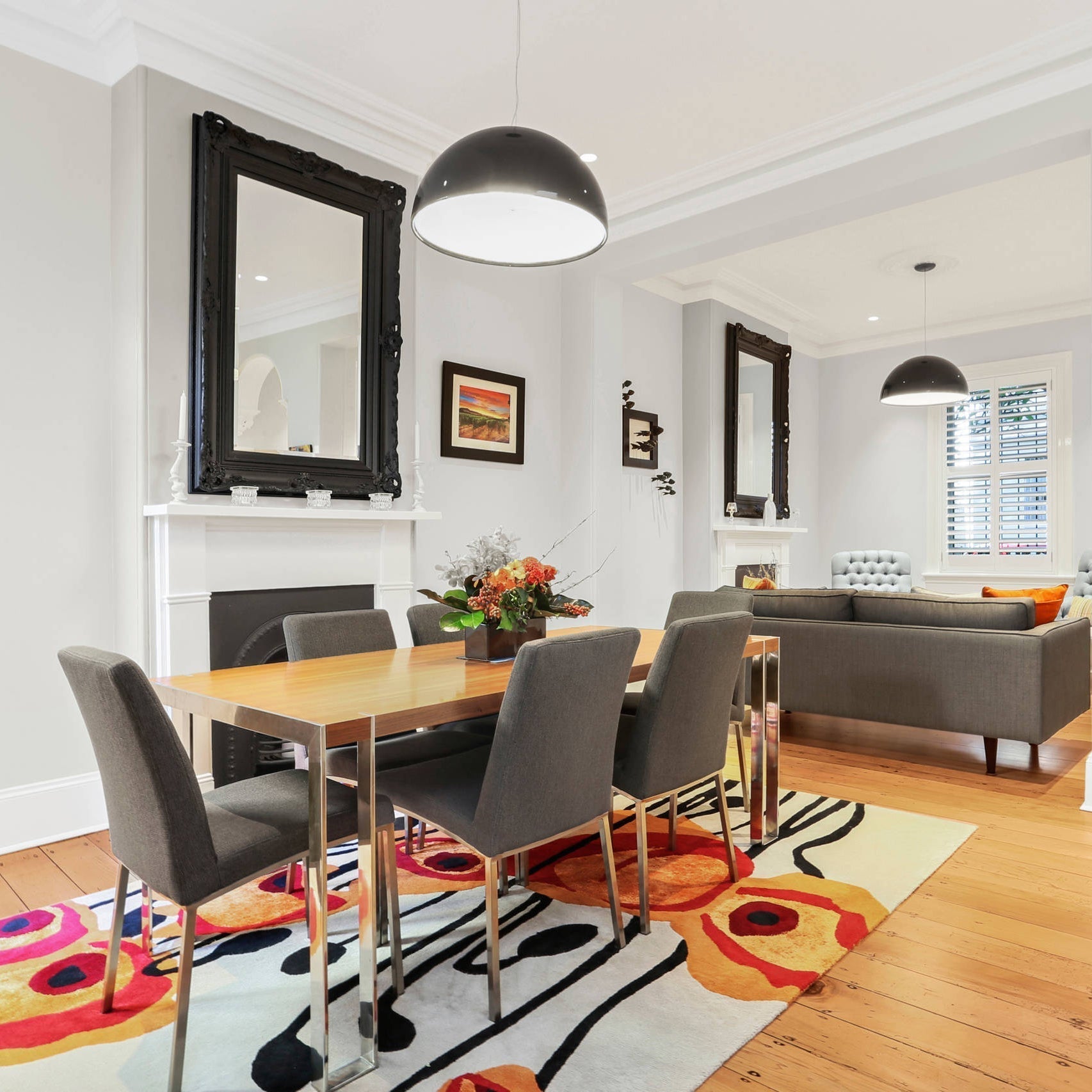 Plaster dome pendant lighting a bedroom with a gentle glow