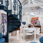 Hemisphere pendant light suspended in a warm interior setting